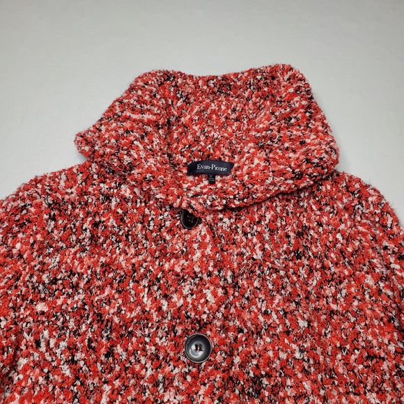 EVAN PICONE Mouline Sweater Knit Cardigan Chunky Collar Red Button Up Womens MED - Picture 4 of 12